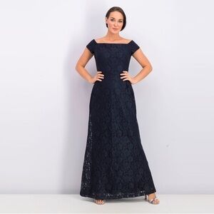 Ralph Lauren Blue‎ Off-Shoulder Cap Sleeve Maxi Dress 8
